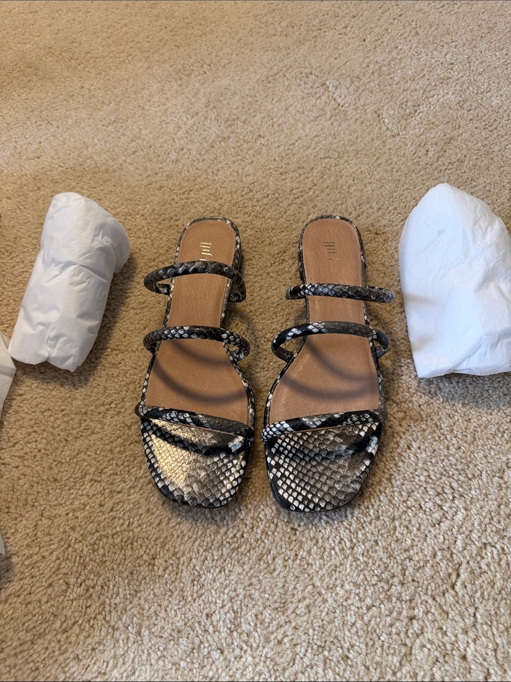 J Jill NIB Woven Strap Snake-Print Slide Sandals in Black and White